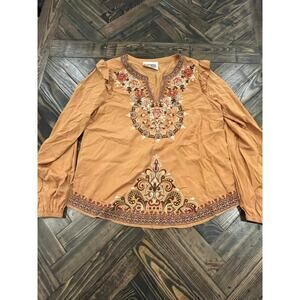 Savanna Jane Western Boho Floral Fairy Blouse Women Medium Flowy Cowgirl Loose